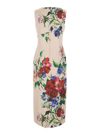 Dolce & Gabbana Satin Calf-length Sheath Dress With Floral Print