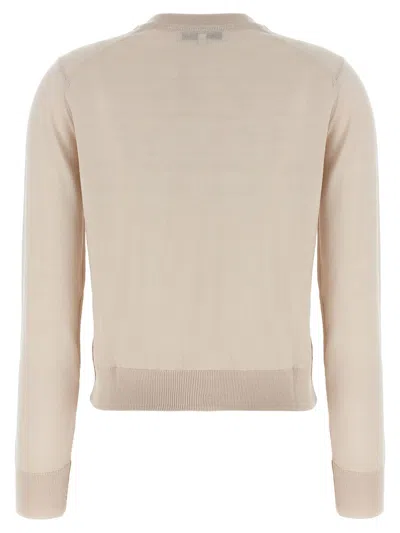 Maison Kitsuné Beige Cropped Cardigan With Round Neck And Logo Embroidery On The Front In Wool Woman