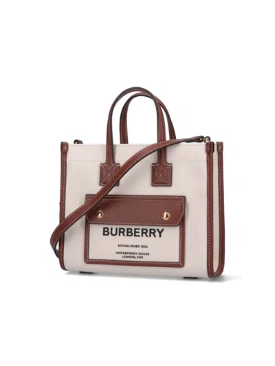 Burberry Mini Freya Tote Bag With Horseferry Print And Leather Accents