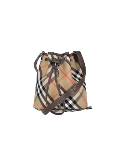 Burberry Beige Cotton Check Drawstring Bag