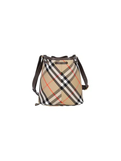 Burberry Beige Cotton Check Drawstring Bag