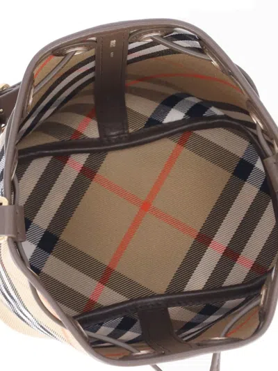 Burberry Beige Cotton Check Drawstring Bag