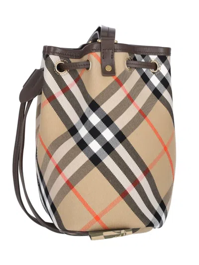 Burberry Beige Cotton Check Drawstring Bag