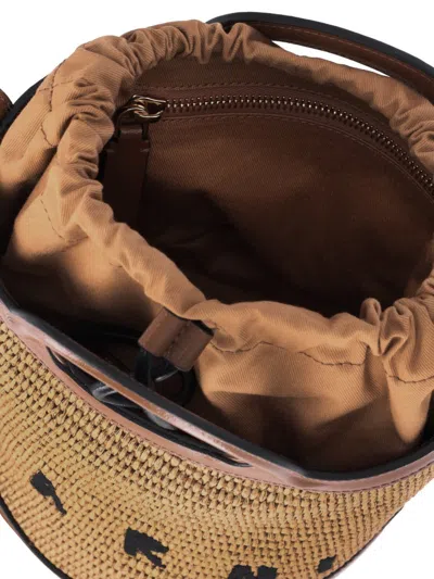 Marni Light Brown Woven Fabric And Leather Bag With Circular Handles