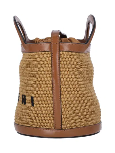 Marni Light Brown Woven Fabric And Leather Bag With Circular Handles
