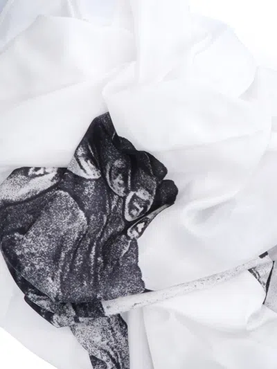 Rick Owens Square White Silk Scarf With Joined Hands Print