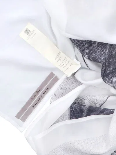 Rick Owens Square White Silk Scarf With Joined Hands Print