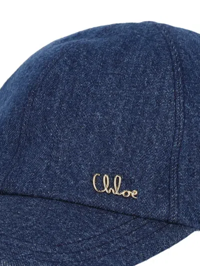 CHLOÉ CHLOÉ "ICONIC" DENIM BASEBALL HAT – BLUE 