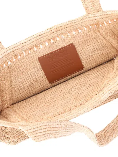 Patou Structured Raffia Tote Bag With Intricate Detailing In Brown