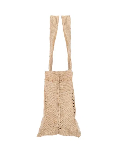 Patou Structured Raffia Tote Bag With Intricate Detailing In Brown