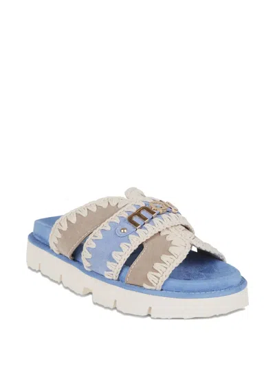Mou Blue Leather Sandals With Sole