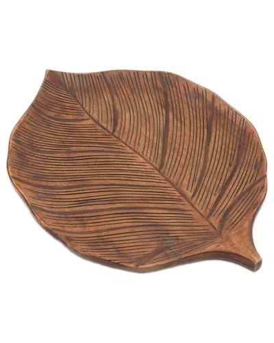 Bidkhome Wooden Natural Mango Wood Leaf Shape Platter Natur