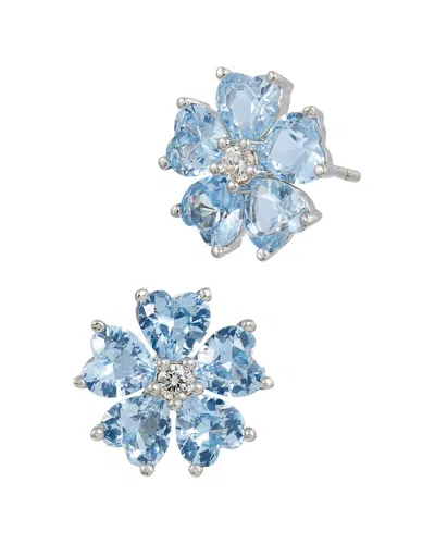 Savvy Cie Rhodium Plated Blue Topaz Cz Stud