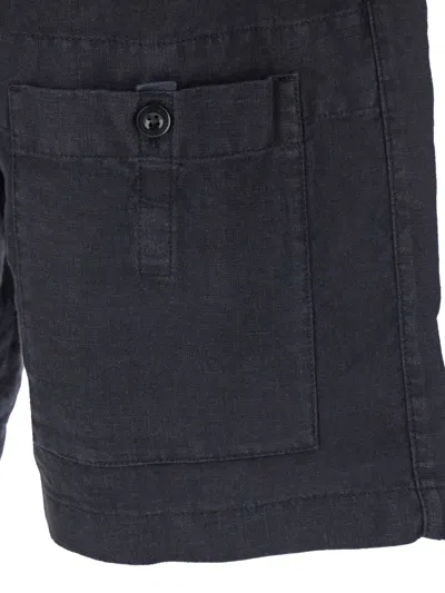 C.p. Company Blue Bermuda Pants With Elastic Waist And Logo Patch On The Rear In Linen Man