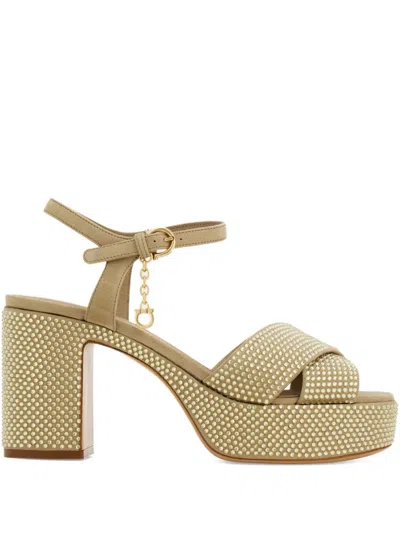 Ferragamo Crystal-embellished Platform Sandal In Gold