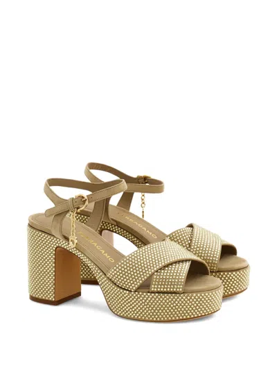 Ferragamo Crystal-embellished Platform Sandal In Gold
