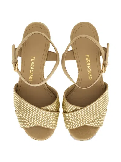 Ferragamo Crystal-embellished Platform Sandal In Gold