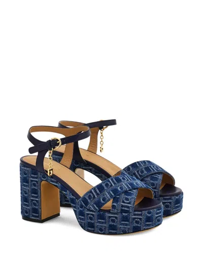 Ferragamo 85mm Monogram Sandals In Blue