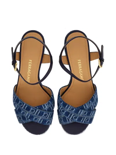 Ferragamo 85mm Monogram Sandals In Blue