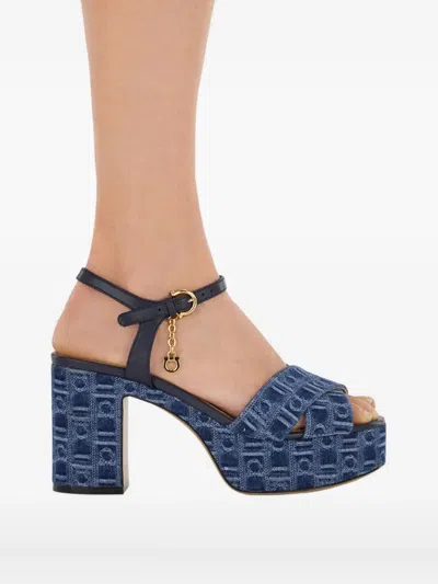 Ferragamo 85mm Monogram Sandals In Blue