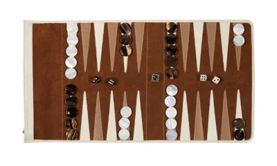 Assouline Victor Travel Backgammon Suede Split Leather - Cognac