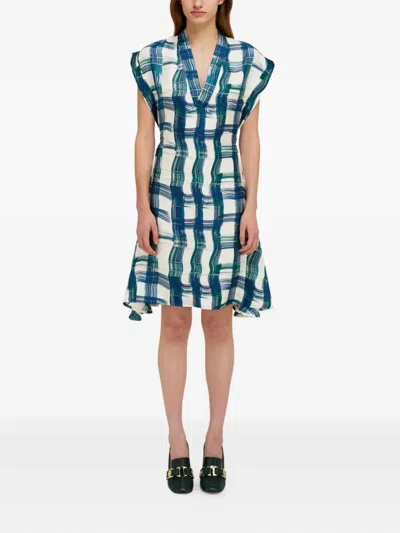 Ferragamo Brushstroke Check Short Silk Dress