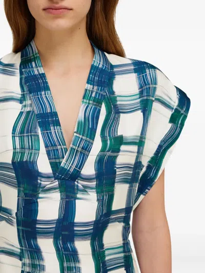Ferragamo Brushstroke Check Short Silk Dress