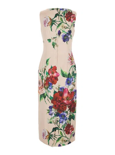 Dolce & Gabbana Satin Calf-length Sheath Dress With Floral Print