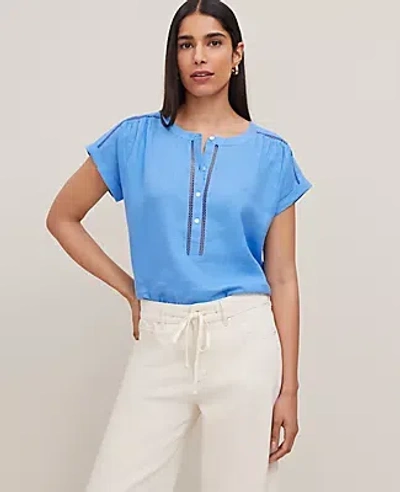 Ann Taylor Linen Cutout Framed Popover Top