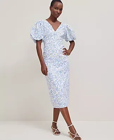 Ann Taylor Floral Linen Blend Puff Sleeve Sheath Dress