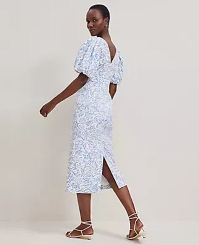 Ann Taylor Floral Linen Blend Puff Sleeve Sheath Dress