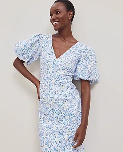 Ann Taylor Floral Linen Blend Puff Sleeve Sheath Dress