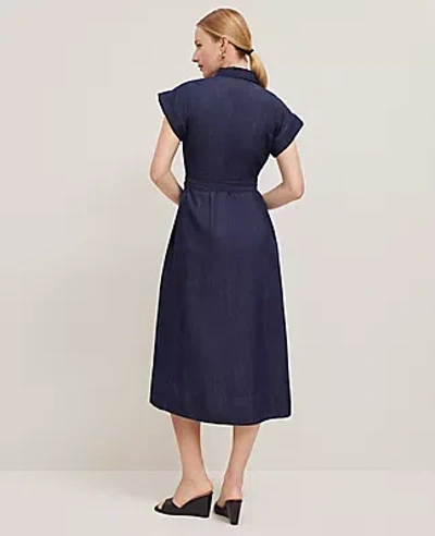 Shop Ann Taylor Petite Chambray Flare Midi Shirtdress