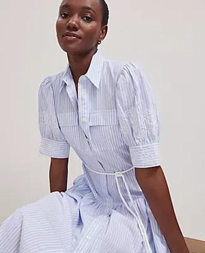 Ann Taylor Petite Embroidered Trim Striped Shirtdress