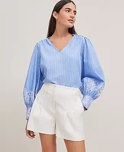 Ann Taylor Tall Striped Embroidered V-neck Popover Top