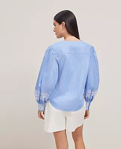 Ann Taylor Tall Striped Embroidered V-neck Popover Top