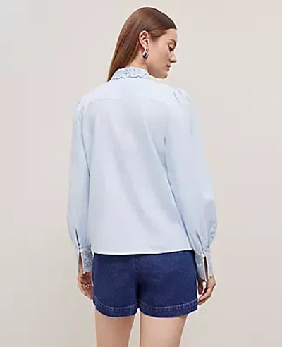 Ann Taylor Petite Embroidered Linen-blend Pocket Shirt