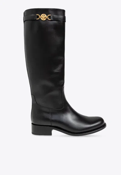 Versace Black High Boots With '95 Medusa Detail