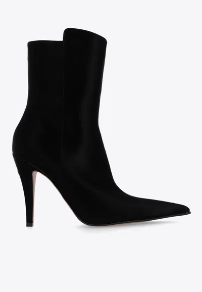 Alexander Mcqueen Birdee 105 Satin Ankle Boots In Black