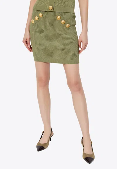 Balmain Openwork Knit Mini Skirt In Green