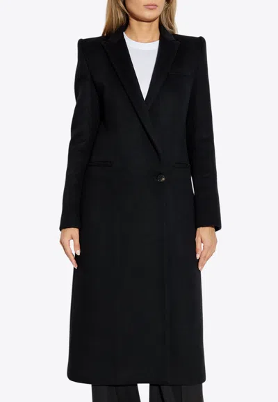 Alexander Mcqueen Stacked Shoulder Single-breasted Coat In Black