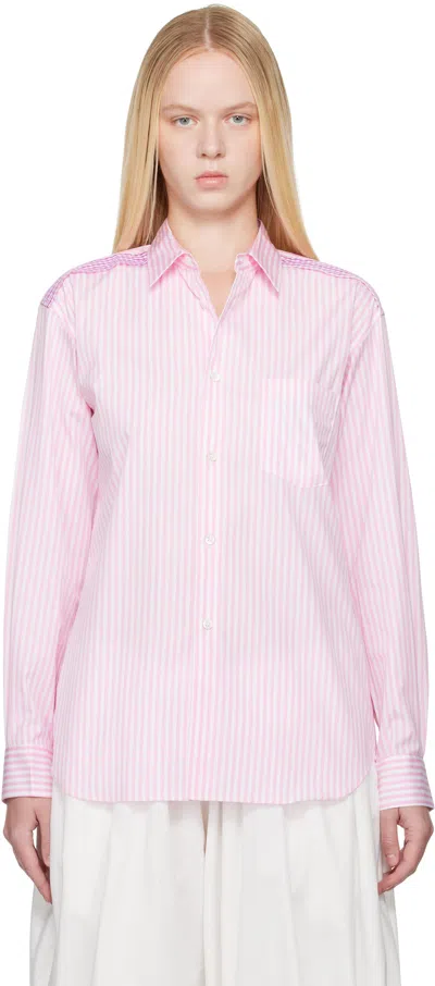 Comme Des Garçons Shirt Pink & White Striped Gingham Trim Shirt