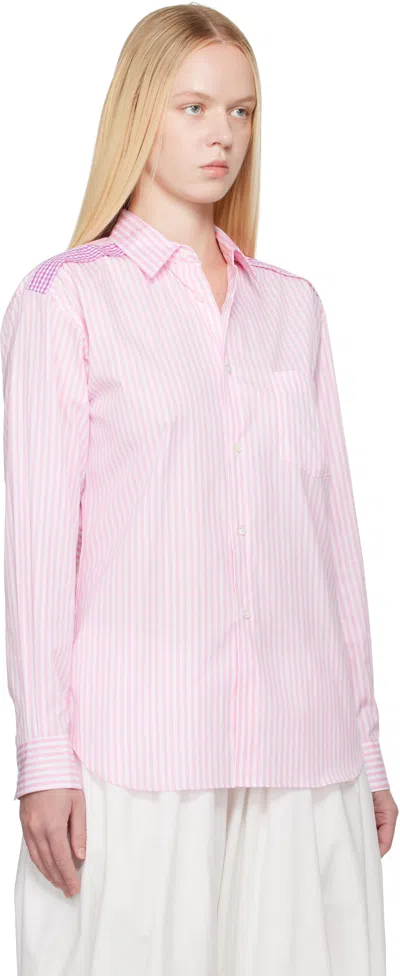 COMME DES GARÇONS SHIRT PINK & WHITE STRIPED GINGHAM TRIM SHIRT 