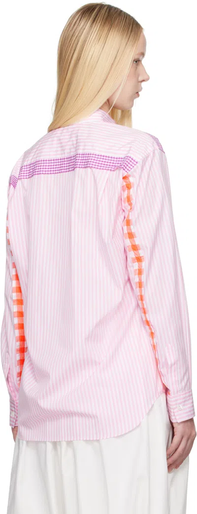 Comme Des Garçons Shirt Pink & White Striped Gingham Trim Shirt