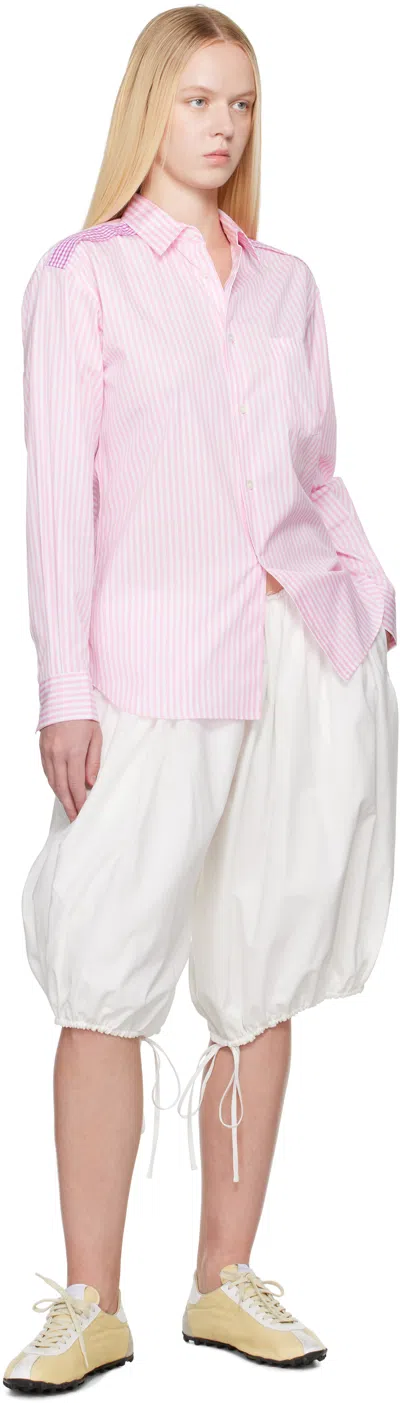 Comme Des Garçons Shirt Pink & White Striped Gingham Trim Shirt
