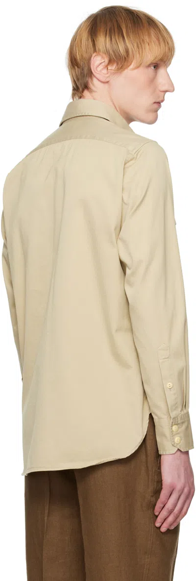 Drake's Beige Stone Cotton Long Point Collar Work Shirt