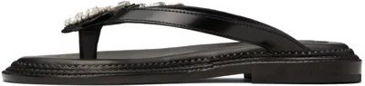 Simone Rocha Womens Black/comb Embellished Thong Leather Sandals Eur 40 / 7 Uk