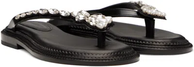 Simone Rocha Womens Black/comb Embellished Thong Leather Sandals Eur 40 / 7 Uk