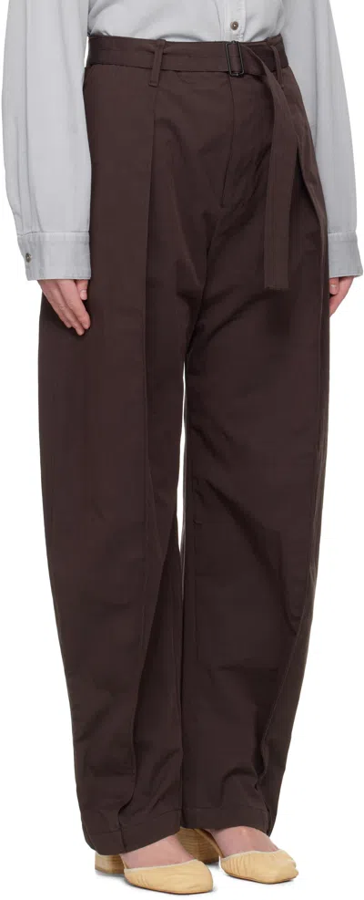 Lemaire Brown Curved Volume Trousers In Brown