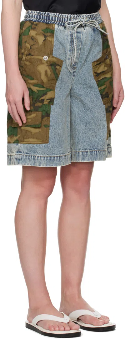 3.1 Phillip Lim Patchwork Camo Ripstop Basketball Shorts Dark Olive Multi